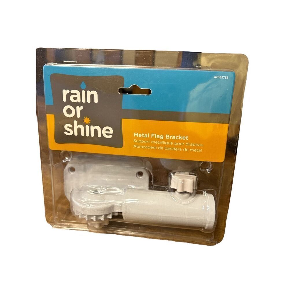Rain or Shine Metal Flag Bracket 0185738 White Outdoor House Holder Wall Mount